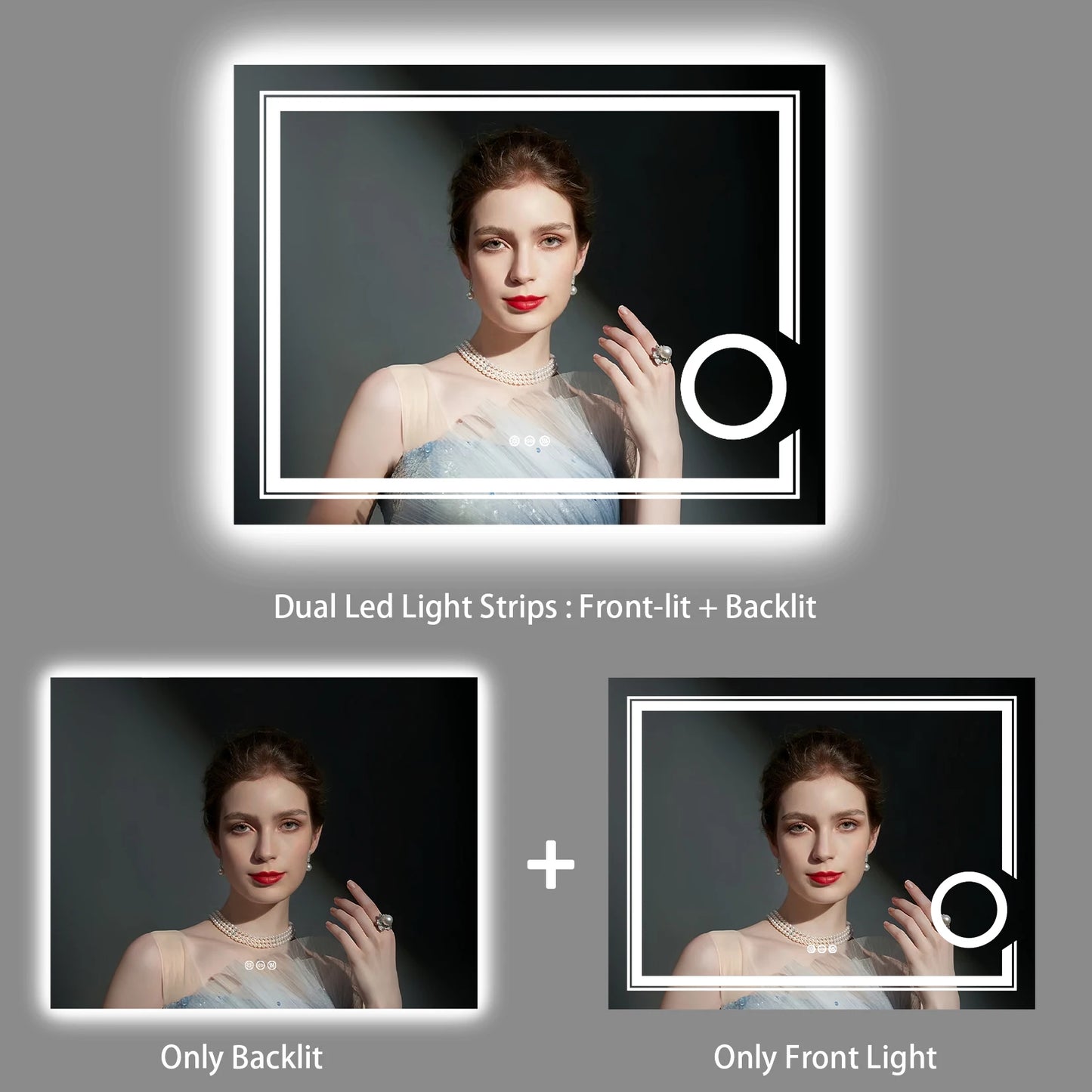 Mounted Smart Bathroom Mirror LED 3X-Dimmable Anti-Fog
