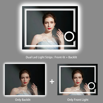 Mounted Smart Bathroom Mirror LED 3X-Dimmable Anti-Fog