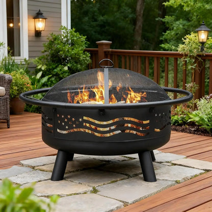 32"  Patio Fire Pit w/Mesh Cover & Poker