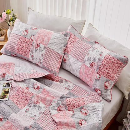 Full Queen Floral Plaid Patchwork Rversible Quilted