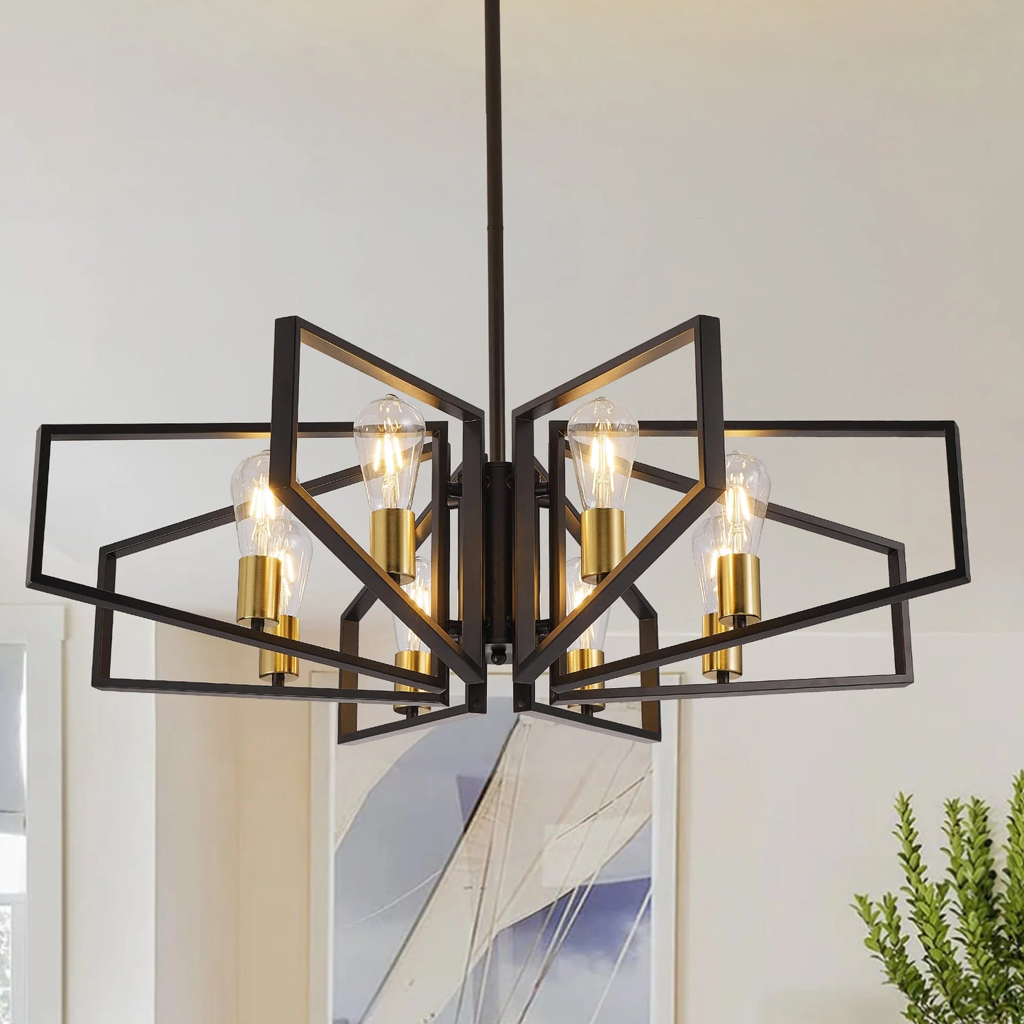 8-Light Geometric Chandelier Adjustable Metal Pendant Light