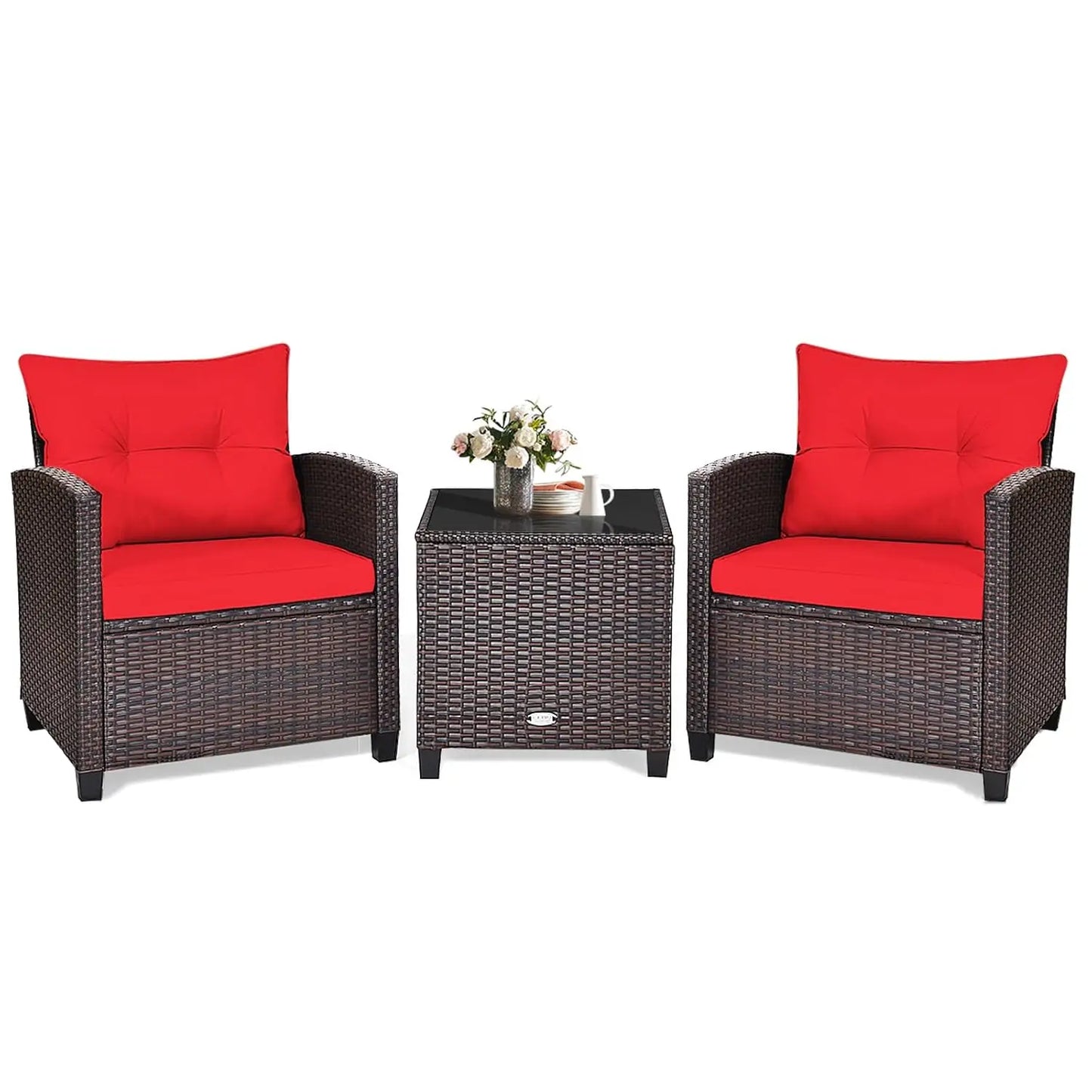 3Piece Patio Set Rattan Cushioned Table Porch