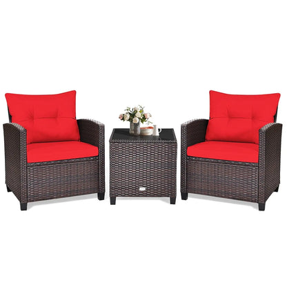 3Piece Patio Set Rattan Cushioned Table Porch