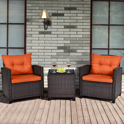 3 PCS Patio Rattan Furniture Cushioned Set