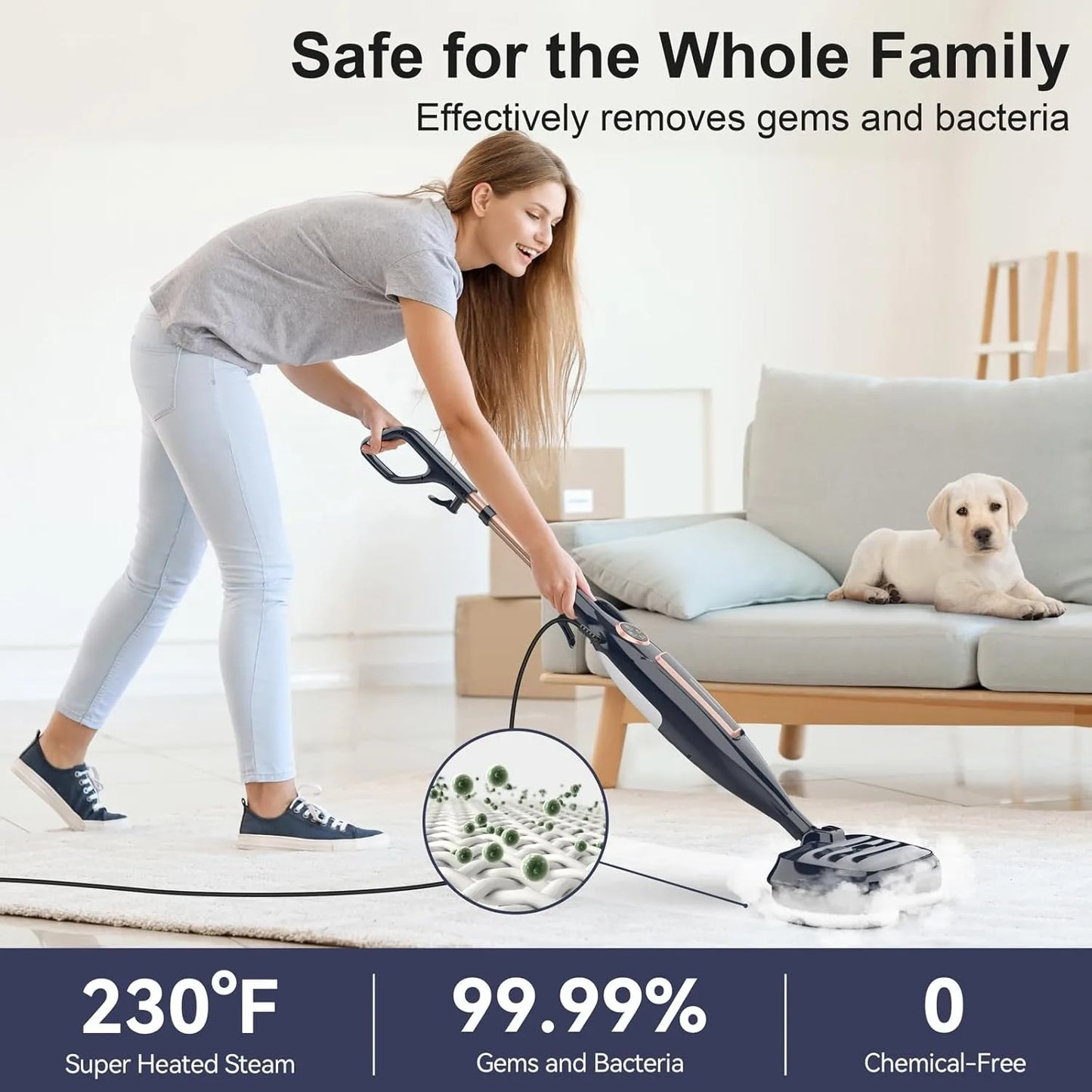 Lightweight Steam Mop Cleaner w/Rotating Mop Spin