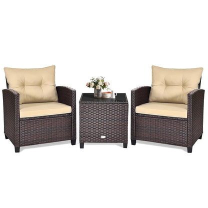 3Piece Patio Set Rattan Cushioned Table Porch