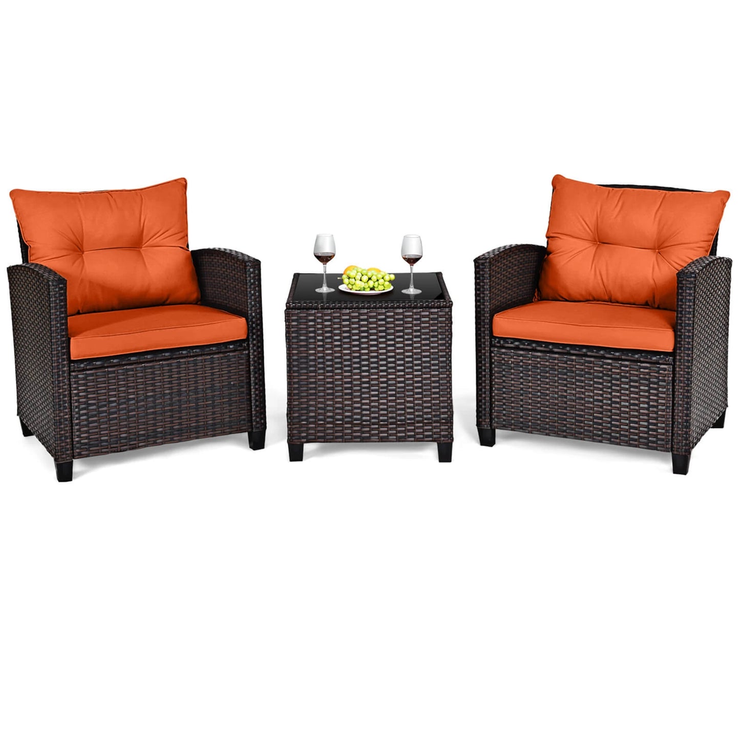 3 PCS Patio Rattan Furniture Cushioned Set