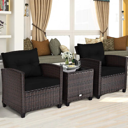 3Piece Patio Set Rattan Cushioned Table Porch
