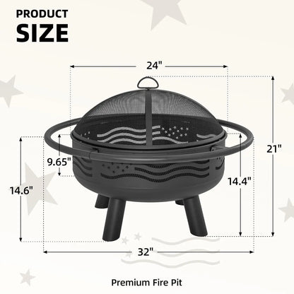 32"  Patio Fire Pit w/Mesh Cover & Poker