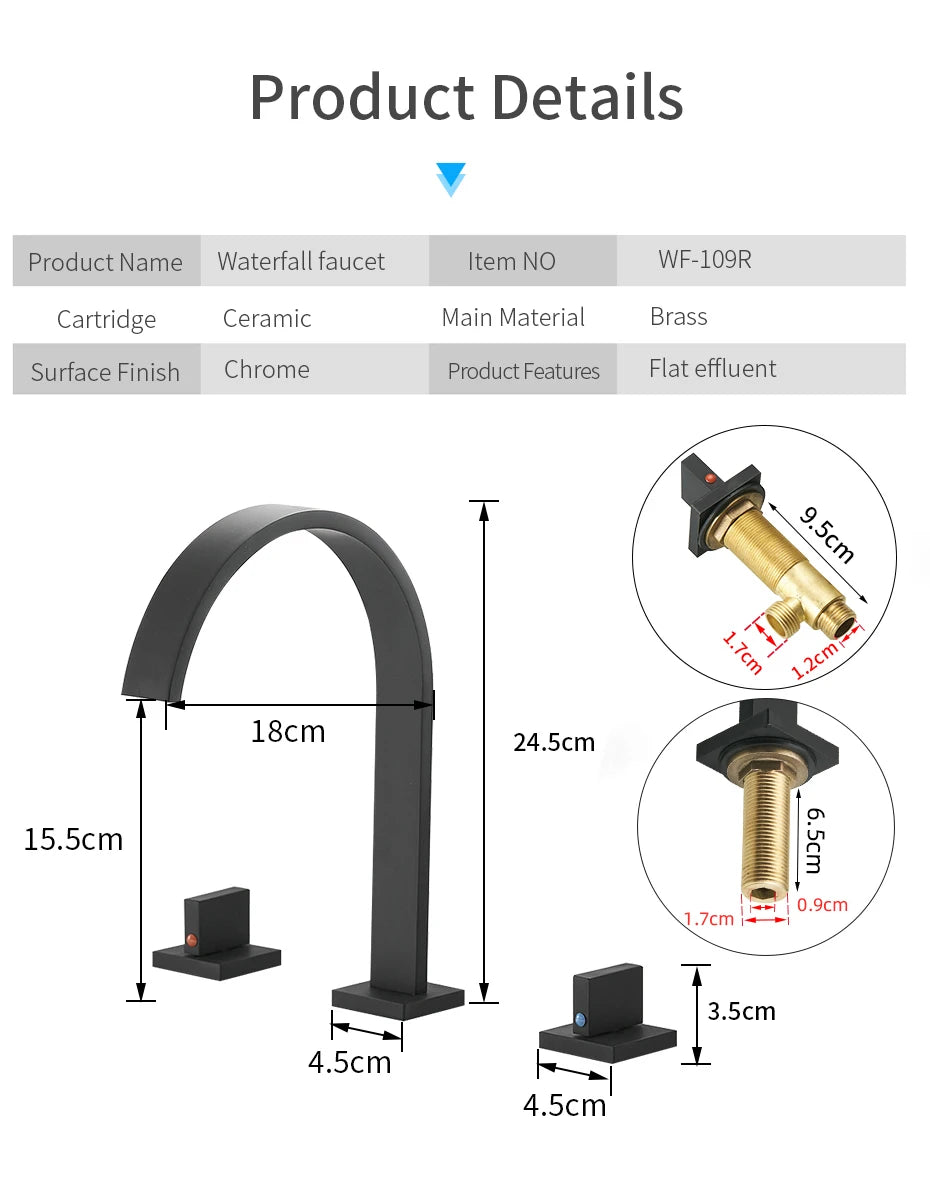 Chrome, Brass Polished, Black Deck Mounted Square Faucets