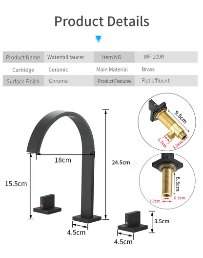 Chrome, Brass Polished, Black Deck Mounted Square Faucets