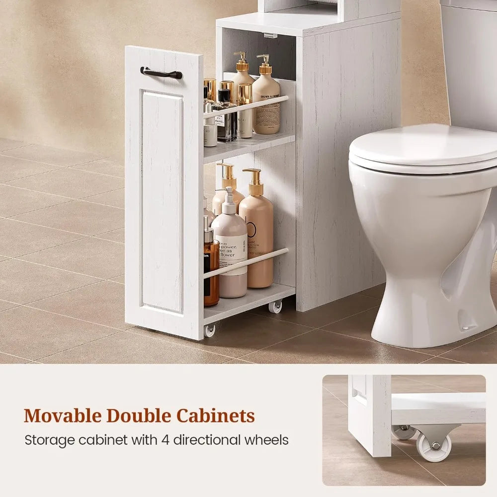 Toilet Cabinet W/Pulley, Adjustable Shelves & Casters