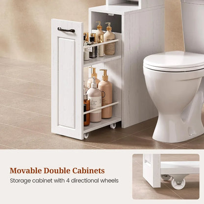 Toilet Cabinet W/Pulley, Adjustable Shelves & Casters
