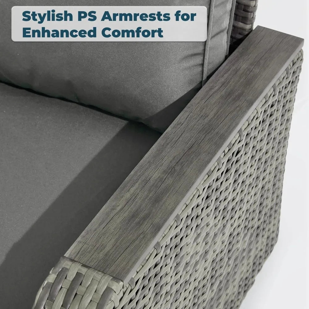 3-Piece Wicker Patio Swivel Chair w/Side Table