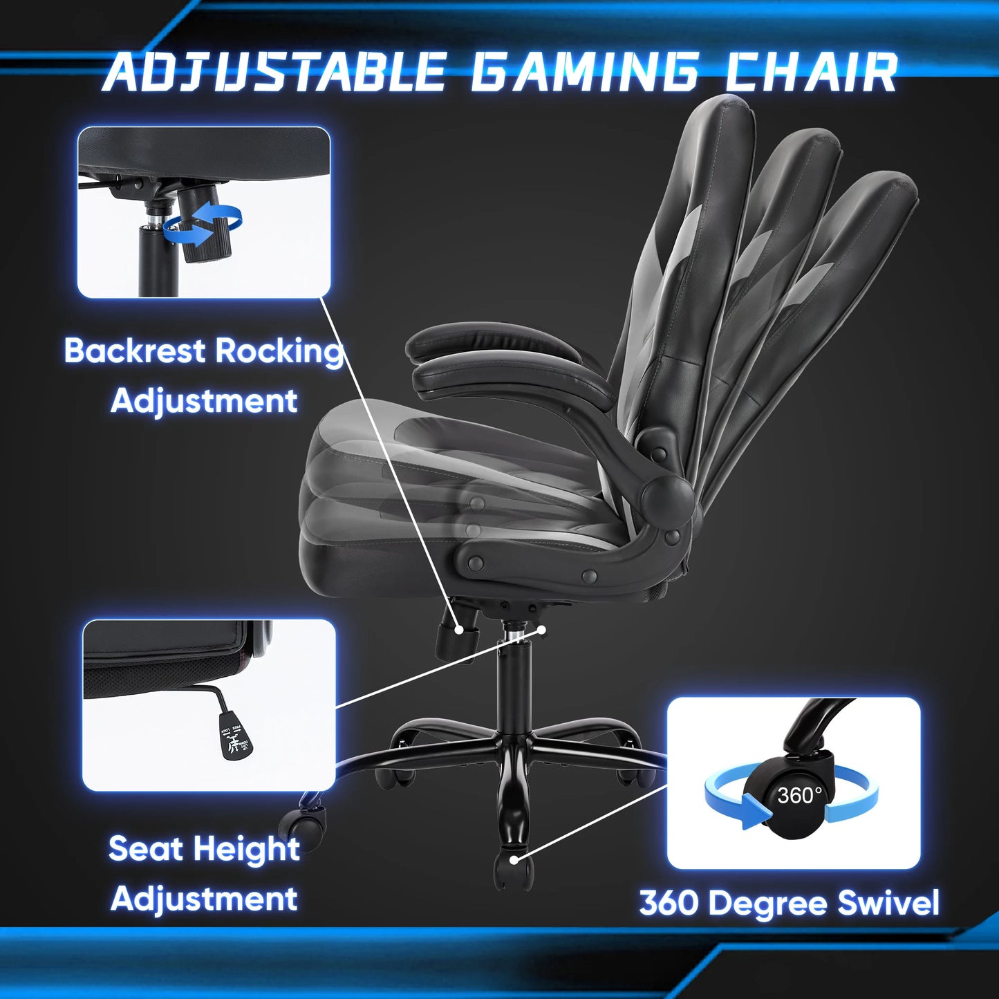Ergonomic Office Computer Gaming  Flip-up Armrest Chair
