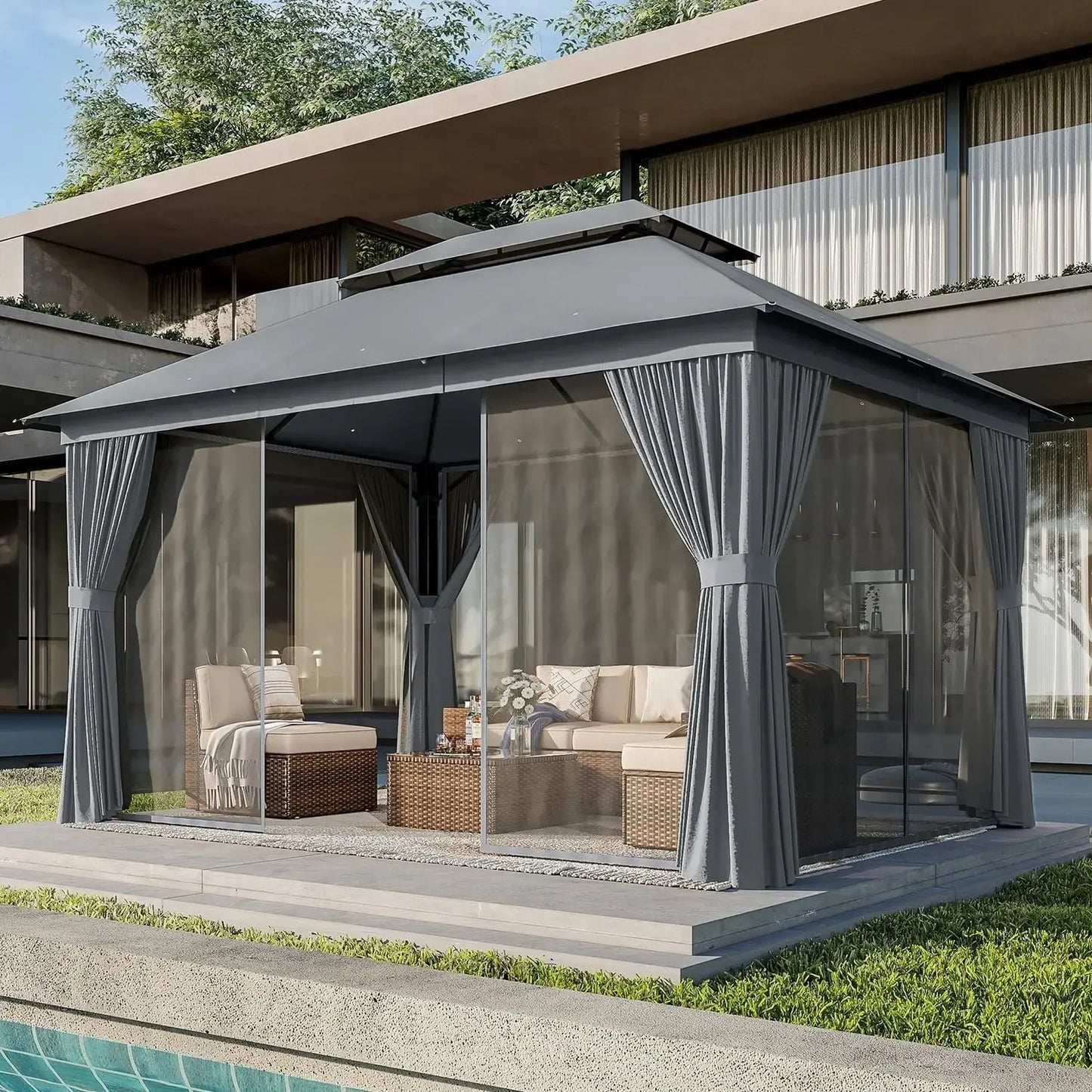 Heavy Duty Gazebo 10x12, Canopy w/Double Roofs