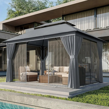 Heavy Duty Gazebo 10x12, Canopy w/Double Roofs