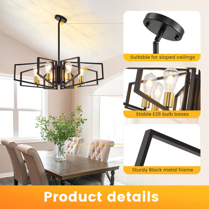 8-Light Geometric Chandelier Adjustable Metal Pendant Light