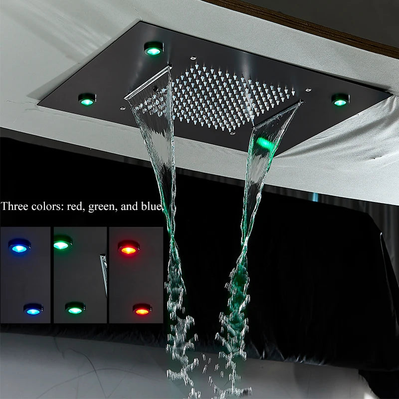 Luxury waterfall rains built-in ceiling colorful showers