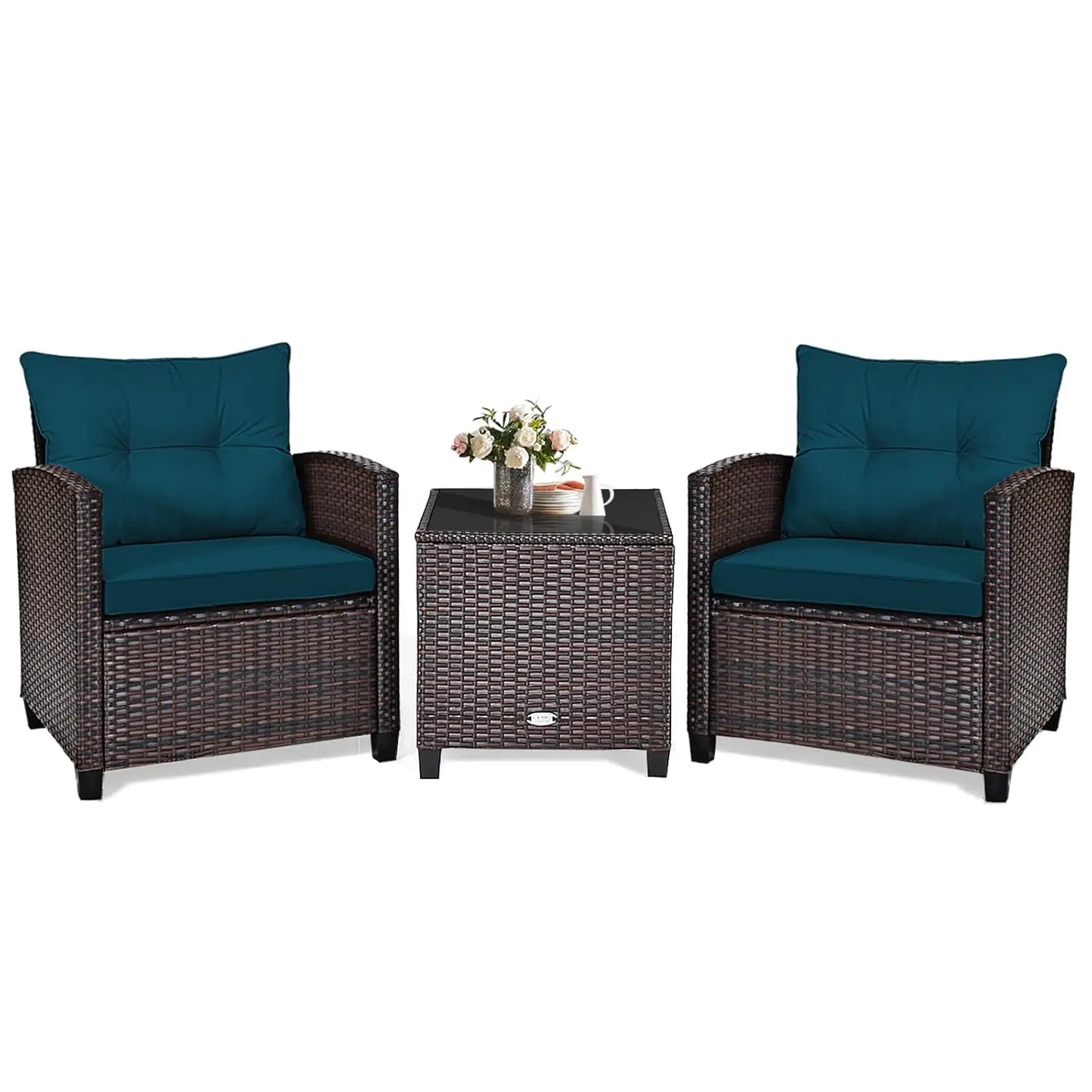 3Piece Patio Set Rattan Cushioned Table Porch