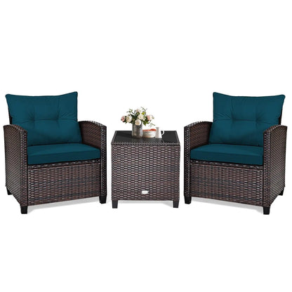 3Piece Patio Set Rattan Cushioned Table Porch