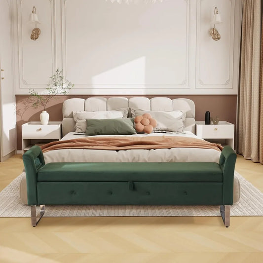 67.9” King Size, Green Velvet Ottoman Bench