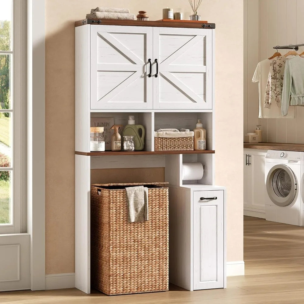 Toilet Cabinet W/Pulley, Adjustable Shelves & Casters